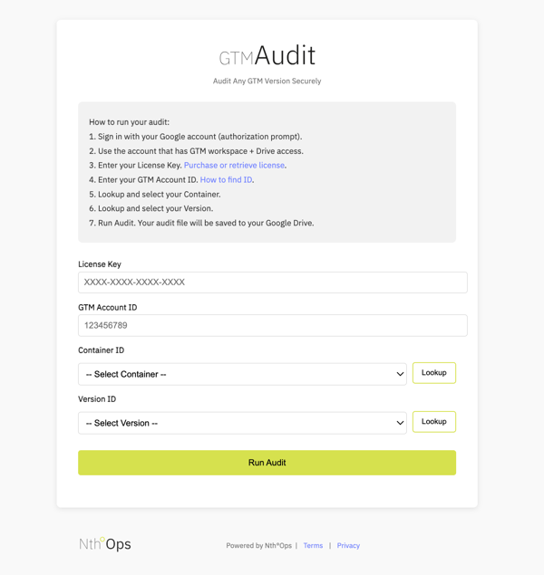 GTMAudit web app product screenshot